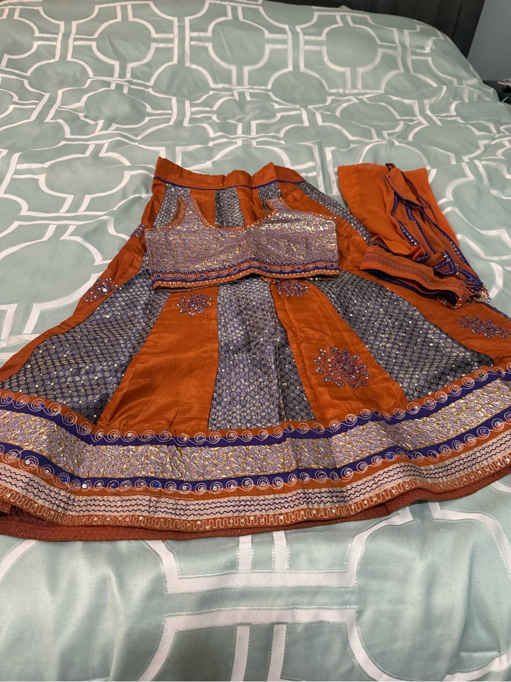 Embroidered Orange and Navy Festive Women's Dress